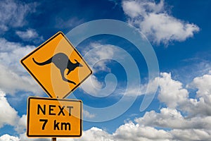 Attention kangaroo sign, traffic warning sign in Australia 