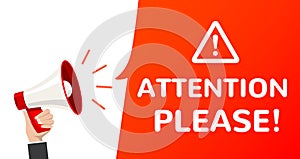 Attention megaphone vector information announcement. Important attention please alert poster. photo