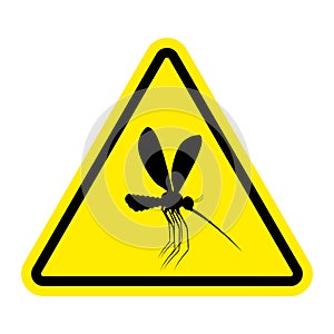 Attention mosquito. midge in yellow Triangle. Warning road sign