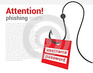 Attention phishing scam icon. Warning poster that your computer is trying hack and steal your personal data. Be vigilant