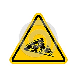 Attention pizza. Dangers of yellow road sign. Fast food Caution