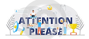 Attention please, big letter concept vector. Important message, megaphone illustration