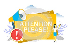 Attention please important announcement, vector flat illustration