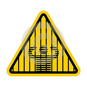 Attention prison. Caution jail. Yellow road sign. Warning Criminals photo