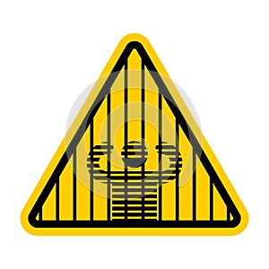 Attention prison. Caution jail. Yellow road sign. Warning Criminals