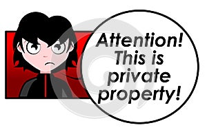 Attention this is a private property, notice, girl, english, isolated.