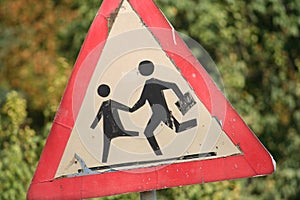 Attention school - traffic road sign photo