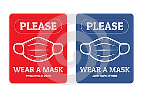 Attention sign collection , please wear a mask avoid covid-19 virus. warning or caution sign.