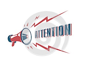 Attention sign with retro megaphone. vintage megaphone isolated on the white background.