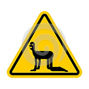 Attention Slave BDSM. Caution Sexual Dominance. Yellow Danger road sign. Vector illustration