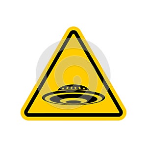 Attention UFO. Caution unknown flying objec. Yellow triangle road sign