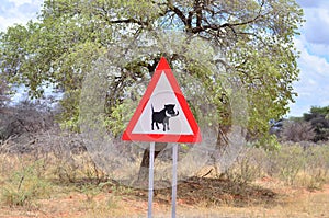 Attention Warthog Road Sign in Namibia Africa