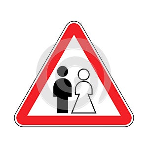 Attention Wedding. Red road sign. Caution marriage Newlyweds