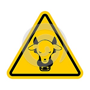 Attention Wolf in sheep`s clothing. Warning yellow road sign. Caution Hypocrite. Danger Trickster and liar