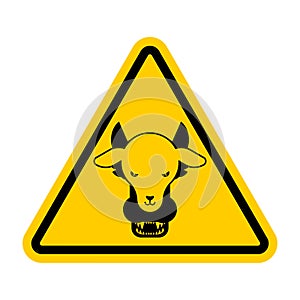 Attention Wolf in sheep`s clothing. Warning yellow road sign. Caution Hypocrite. Danger Trickster and liar photo
