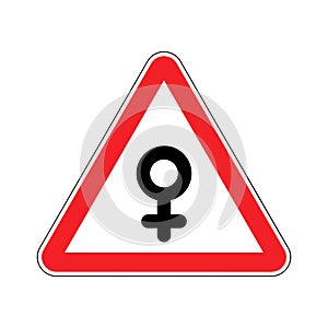 Attention woman. Female sign on red triangle. Road sign Caution