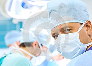 Attentive look of surgeon