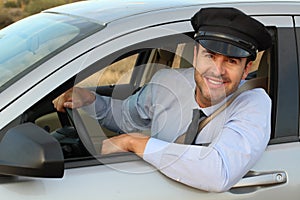 Attentive looking professional driver smiling