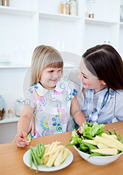 Attentive mother and her daughter in the kitchen