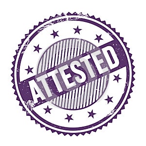 ATTESTED text written on purple indigo grungy round stamp