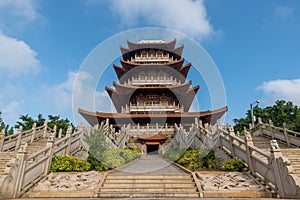 The attic of Chinese traditional ancient architecture is the whole and part of Mazu Pavilion in Putian, China photo