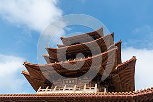 The attic of Chinese traditional ancient architecture is the whole and part of Mazu Pavilion in Putian, China photo