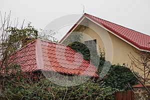 Attic of a house with a red tiled roof