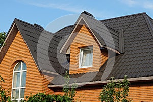 Attic of a private red brick house with windows