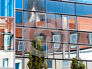 Attic reflected in glass front