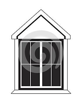 Attic window exterior black and white 2D line cartoon object