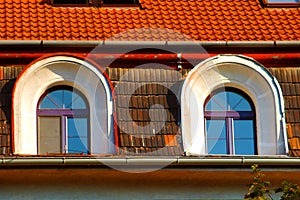 Attic windows in an old house in Bratislava, Slovakia