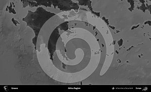 Attica Region highlighted, Greece. Grayscale