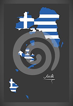 Attiki map of Greece with Greek national flag illustration