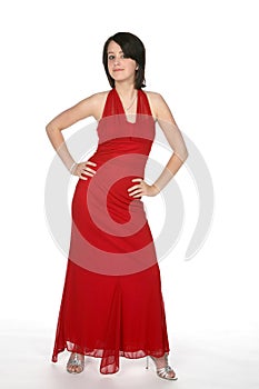 Attitude teen in red gown