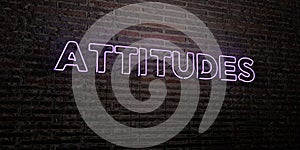 ATTITUDES -Realistic Neon Sign on Brick Wall background - 3D rendered royalty free stock image photo