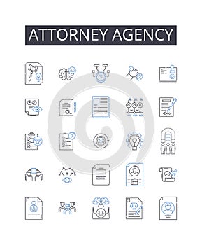 Attorney agency line icons collection. Synergy, Unity, Trust, Collaboration, Support, Coordination, Consistency vector