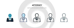 Attorney icon in different style vector illustration. two colored and black attorney vector icons designed in filled, outline,