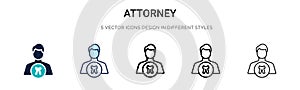 Attorney icon in filled, thin line, outline and stroke style. Vector illustration of two colored and black attorney vector icons