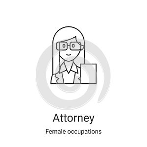 attorney icon vector from female occupations collection. Thin line attorney outline icon vector illustration. Linear symbol for