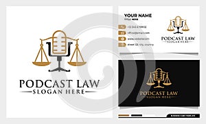 Attorney and law, justice Podcast mic logo design with business card