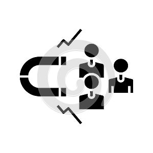 Attract clients black icon, concept illustration, vector flat symbol, glyph sign.