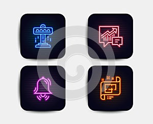 Attraction, Accounting and Clock bell icons. Architectural plan sign. Free fall, Supply and demand, Alarm. Vector