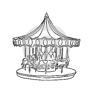 Attraction, carousel, fun, entertainment, park concept. Hand drawn carousel attraction for children in park concept