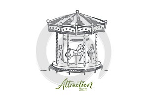Attraction, carousel, fun, entertainment, park concept. Hand drawn isolated vector.