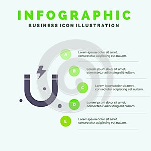 Attraction, Magnet, Science Solid Icon Infographics 5 Steps Presentation Background