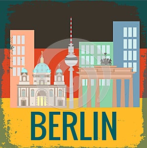 Attractions Berlin on German flag background
