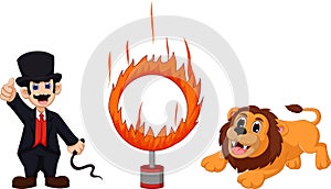 Attractions of lion cartoon jumping into a ring of fire