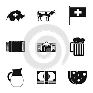 Attractions of Switzerland icons set, simple style