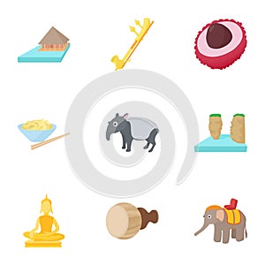 Attractions of Thailand icons set, cartoon style