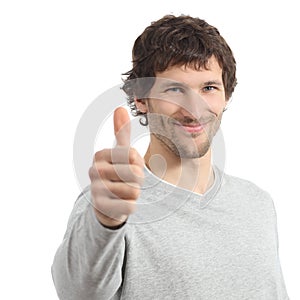 Attractive adult man agree with thumb up photo